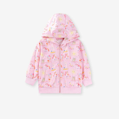 MyKids-USA® Girls Unicorn and Flowers Cartoon Pattern Long Sleeves Zip-up Coat