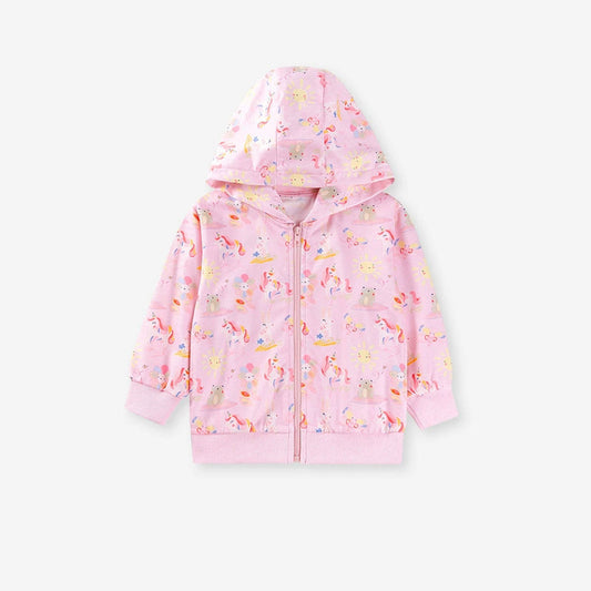 MyKids-USA® Girls Unicorn and Flowers Cartoon Pattern Long Sleeves Zip-up Coat