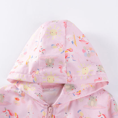 MyKids-USA® Girls Unicorn and Flowers Cartoon Pattern Long Sleeves Zip-up Coat