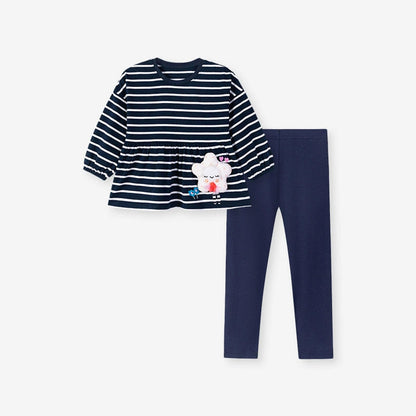 MyKids-USA® Girls Cartoon Flower Decorated Striped Pattern Long Sleeves Dress and Pants Clothing Set