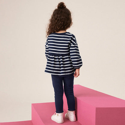 MyKids-USA® Girls Cartoon Flower Decorated Striped Pattern Long Sleeves Dress and Pants Clothing Set