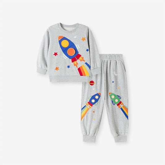 MyKids-USA® Boys Rockets and Stars Pattern Long Sleeves Top Sweatshirt and Pants Clothing Set