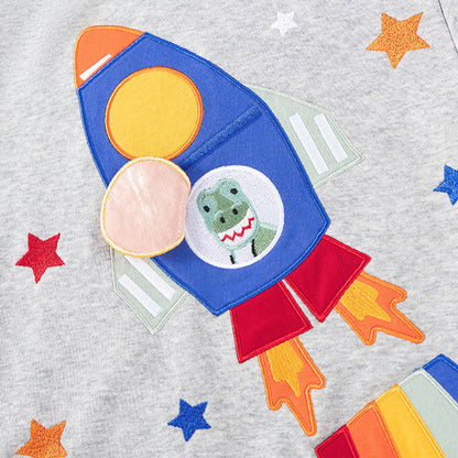 MyKids-USA® Boys Rockets and Stars Pattern Long Sleeves Top Sweatshirt and Pants Clothing Set