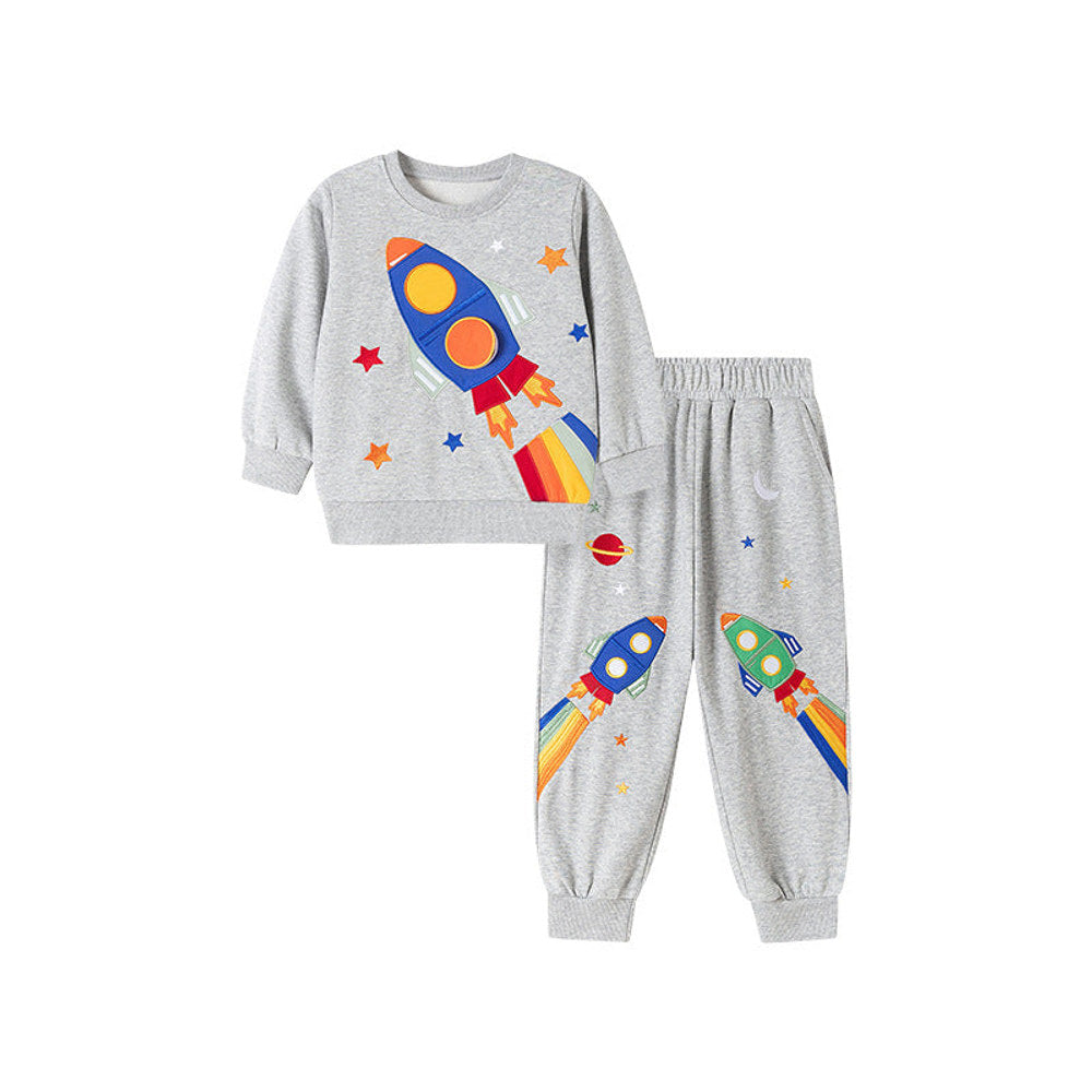 MyKids-USA® Boys Rockets and Stars Pattern Long Sleeves Top Sweatshirt and Pants Clothing Set