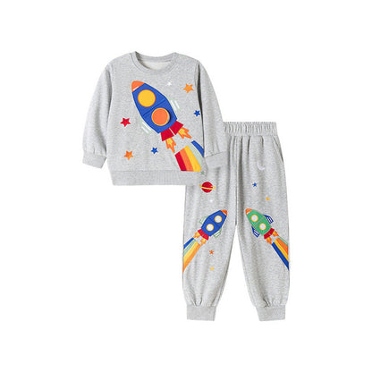 MyKids-USA® Boys Rockets and Stars Pattern Long Sleeves Top Sweatshirt and Pants Clothing Set