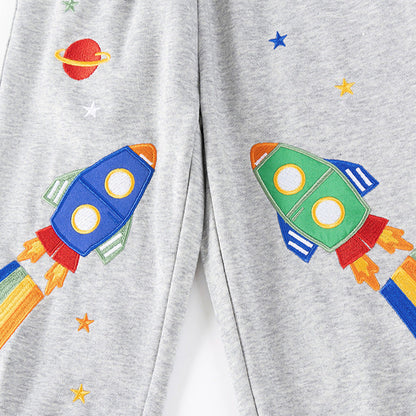 MyKids-USA® Boys Rockets and Stars Pattern Long Sleeves Top Sweatshirt and Pants Clothing Set