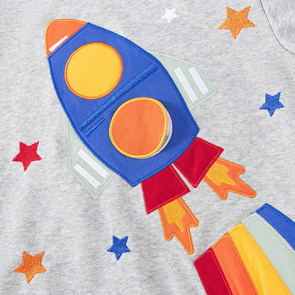 MyKids-USA® Boys Rockets and Stars Pattern Long Sleeves Top Sweatshirt and Pants Clothing Set
