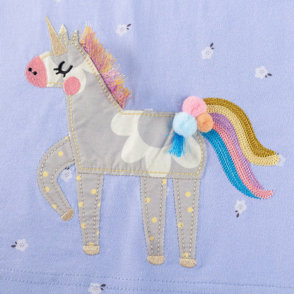 MyKids-USA® Cartoon Horse and Flowers Pattern Long Sleeves Crew Neck Dress for Stylish Girls