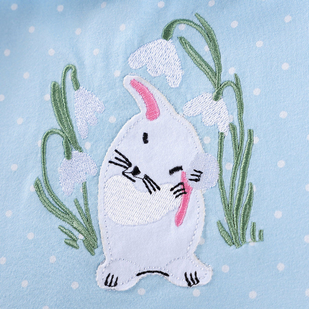 MyKids-USA® Cartoon Rabbits and Flowers Pattern Long Sleeves Crew Neck Dress for Stylish Girls