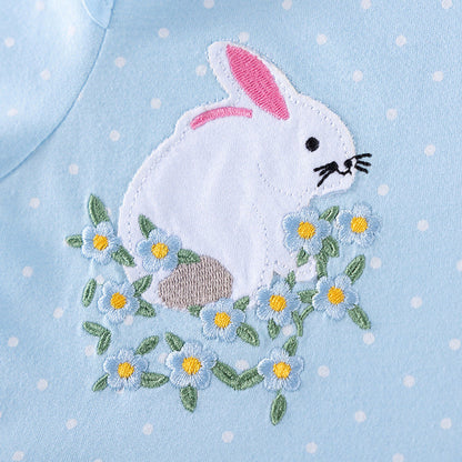 MyKids-USA® Cartoon Rabbits and Flowers Pattern Long Sleeves Crew Neck Dress for Stylish Girls