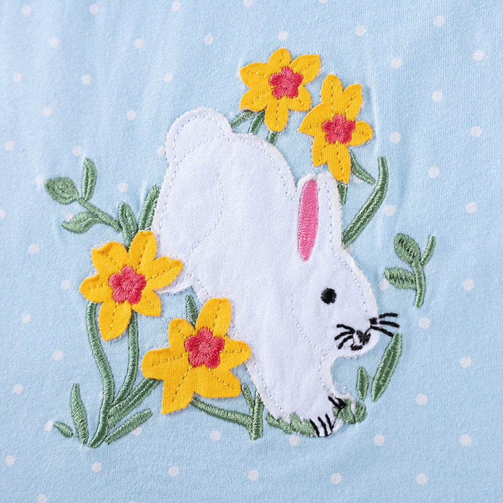 MyKids-USA® Cartoon Rabbits and Flowers Pattern Long Sleeves Crew Neck Dress for Stylish Girls