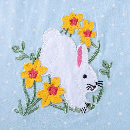 MyKids-USA® Cartoon Rabbits and Flowers Pattern Long Sleeves Crew Neck Dress for Stylish Girls