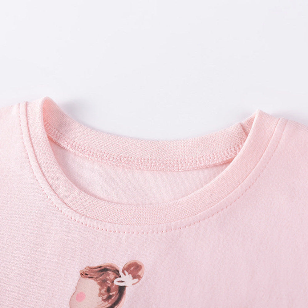MyKids-USA® Cartoon Rabbit and Princess Pattern Long Sleeves Crew Neck Dress for Stylish Girls