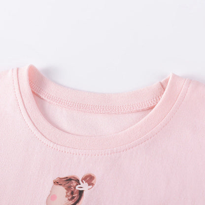 MyKids-USA® Cartoon Rabbit and Princess Pattern Long Sleeves Crew Neck Dress for Stylish Girls
