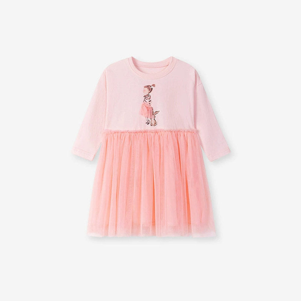 MyKids-USA® Cartoon Rabbit and Princess Pattern Long Sleeves Crew Neck Dress for Stylish Girls