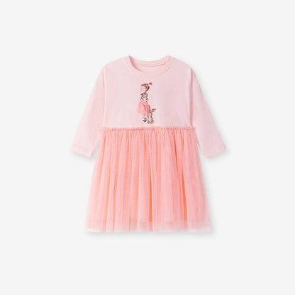 MyKids-USA® Cartoon Rabbit and Princess Pattern Long Sleeves Crew Neck Dress for Stylish Girls