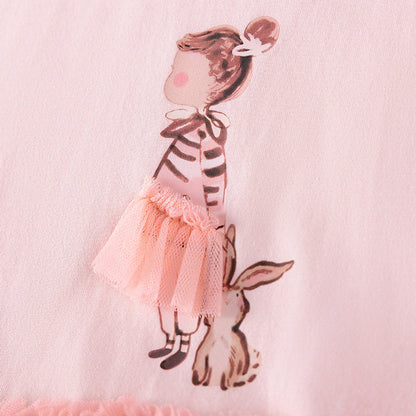 MyKids-USA® Cartoon Rabbit and Princess Pattern Long Sleeves Crew Neck Dress for Stylish Girls