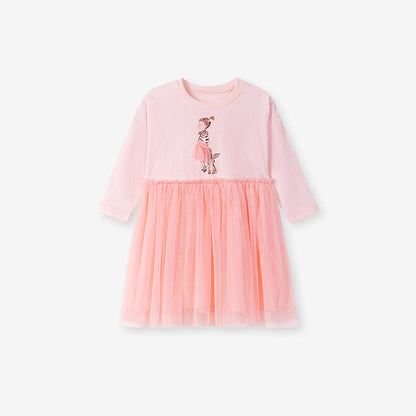 MyKids-USA® Cartoon Rabbit and Princess Pattern Long Sleeves Crew Neck Dress for Stylish Girls