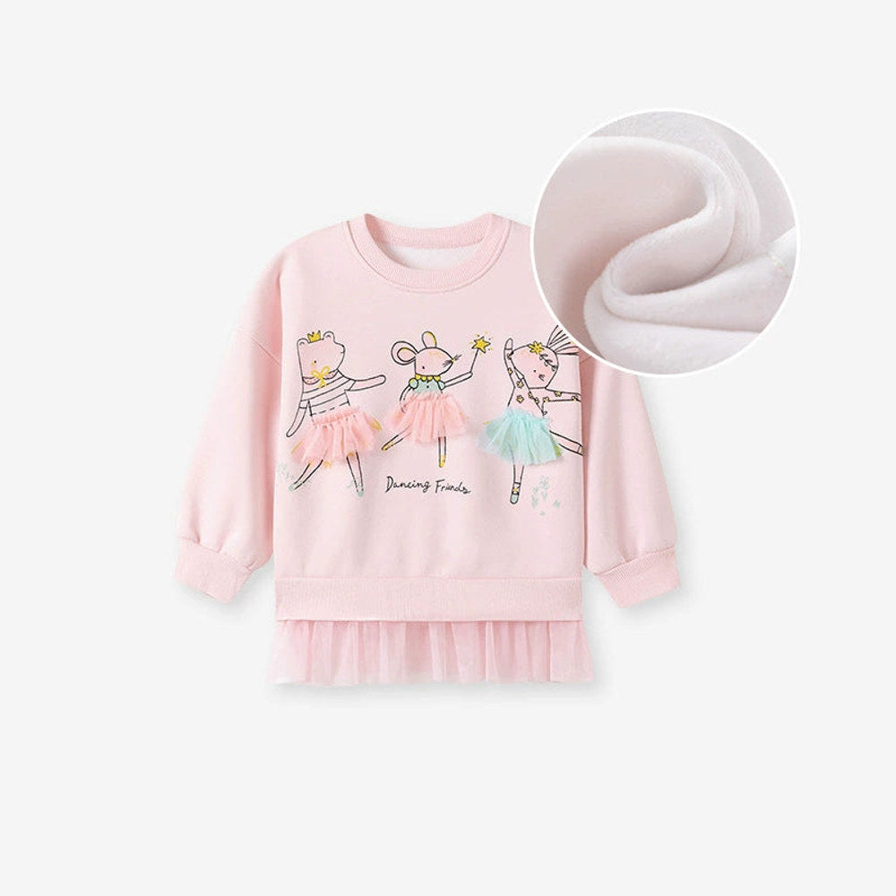 MyKids-USA® Kids Girls Cartoon Pattern Crew Neck Long Sleeves Lace Trim Top Sweatshirt