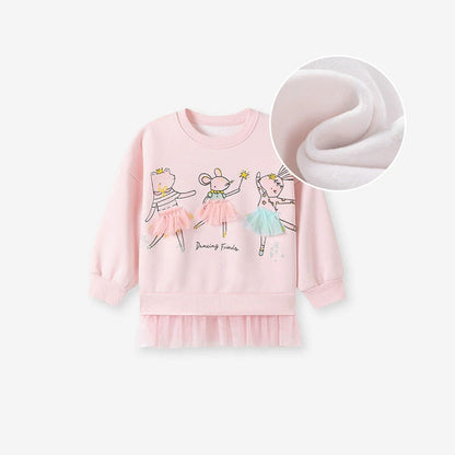 MyKids-USA® Kids Girls Cartoon Pattern Crew Neck Long Sleeves Lace Trim Top Sweatshirt
