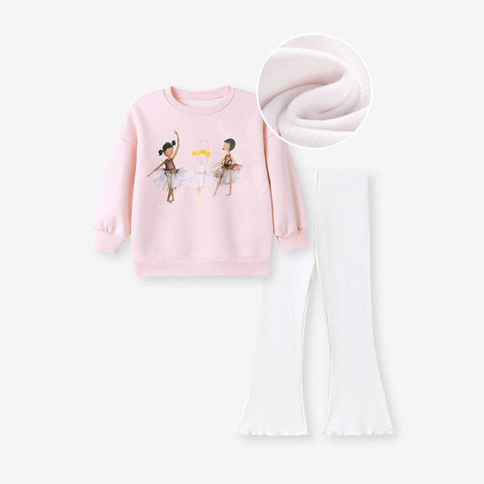 MyKids-USA® Girls Dancers Cartoon Pattern Long Sleeves Sweatshirt and Beige Pants Clothing Set