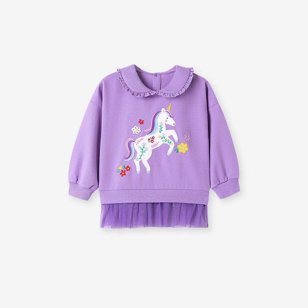 MyKids-USA® Girls Unicorn Cartoon Pattern Long Sleeves Sweatshirt and Beige Pants Clothing Set