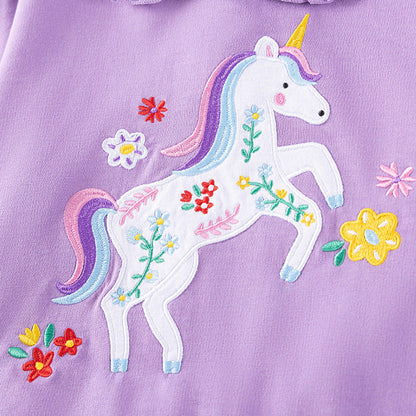 MyKids-USA® Girls Unicorn Cartoon Pattern Long Sleeves Sweatshirt and Beige Pants Clothing Set