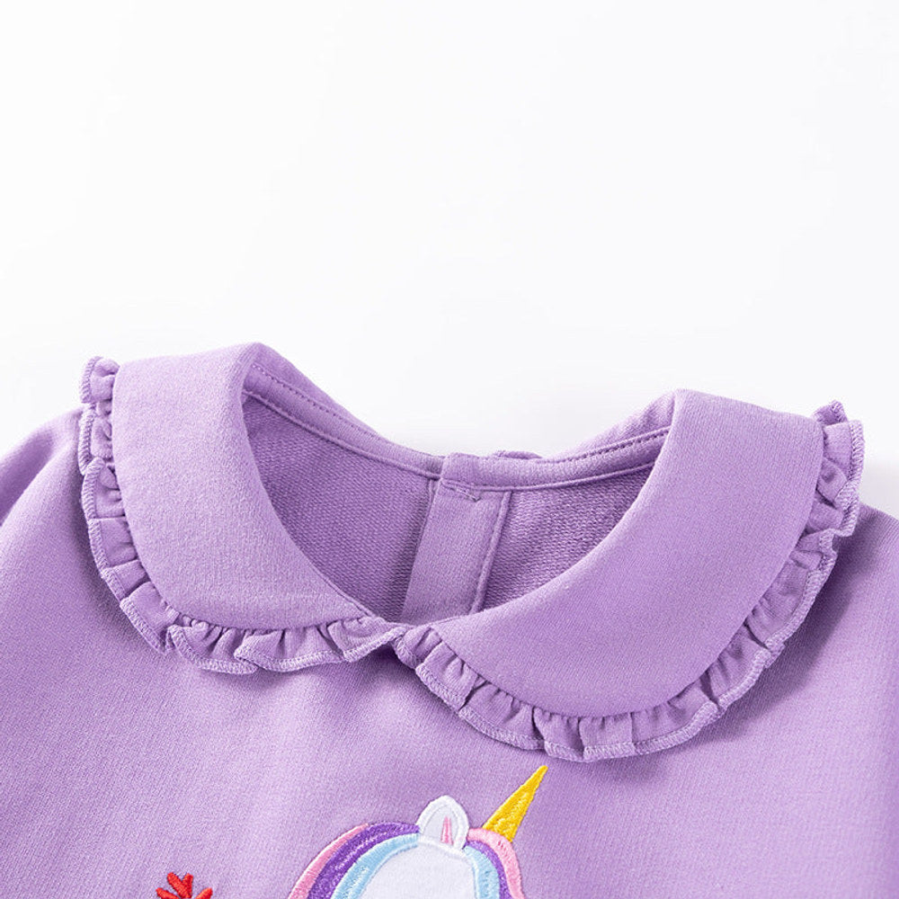 MyKids-USA® Girls Unicorn Cartoon Pattern Long Sleeves Sweatshirt and Beige Pants Clothing Set