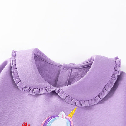MyKids-USA® Girls Unicorn Cartoon Pattern Long Sleeves Sweatshirt and Beige Pants Clothing Set