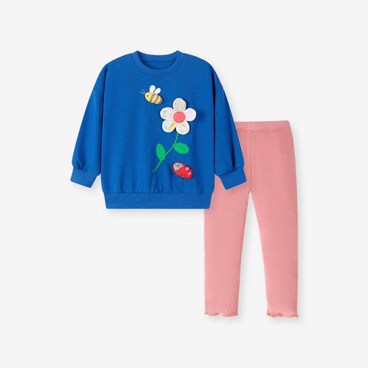 MyKids-USA® Girls Flower and Insects Cartoon Pattern Long Sleeves Sweatshirt and Pants Clothing Set