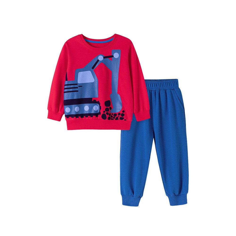 MyKids-USA® Boys Excavator Cartoon Pattern Long Sleeves Sweatshirt and Pants Clothing Set