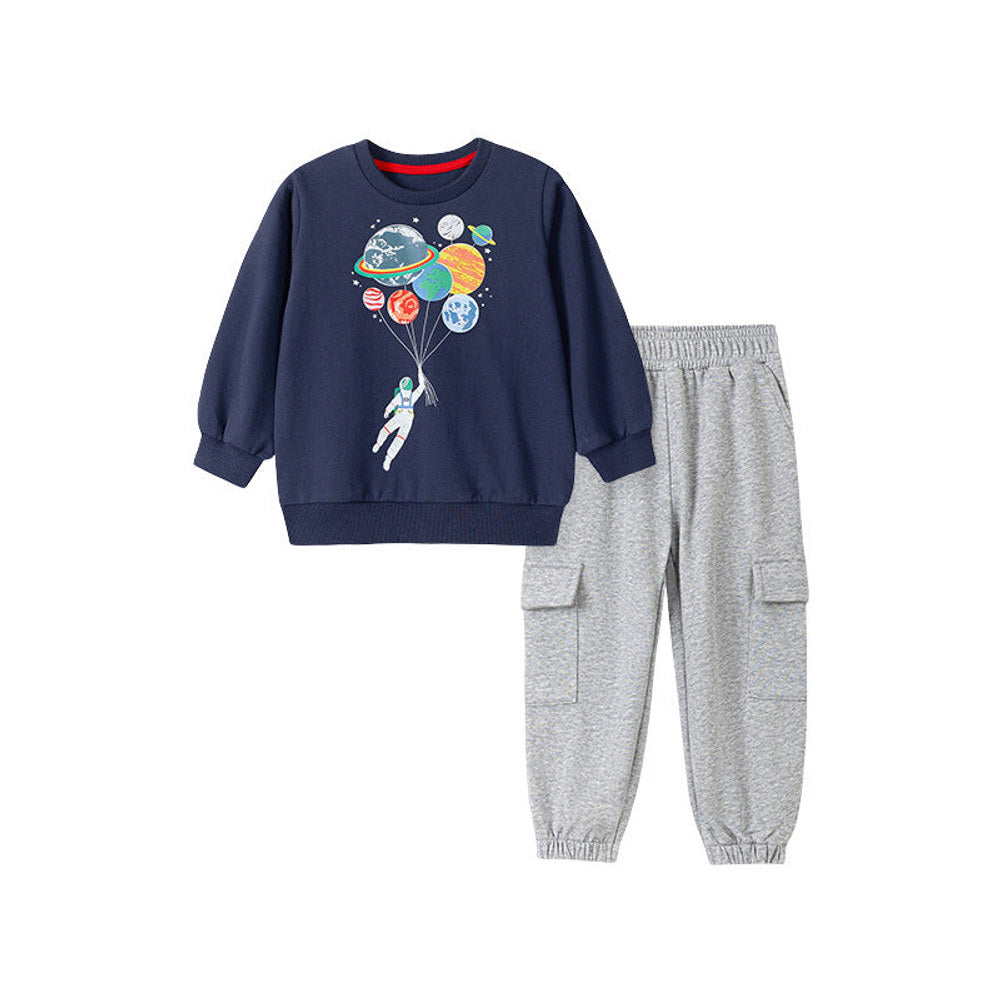 MyKids-USA® Boys Astronaut Cartoon Pattern Long Sleeves Sweatshirt and Pants Clothing Set