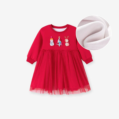 MyKids-USA® Warm Christmas Cartoon Pattern Long Sleeves Crew Neck Dress for Stylish Girls