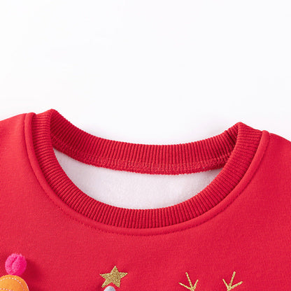 MyKids-USA® Warm Christmas Cartoon Pattern Long Sleeves Crew Neck Dress for Stylish Girls
