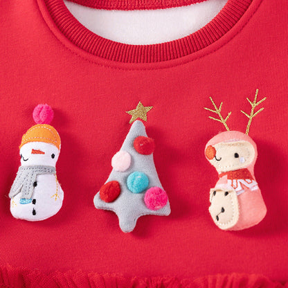 MyKids-USA® Warm Christmas Cartoon Pattern Long Sleeves Crew Neck Dress for Stylish Girls