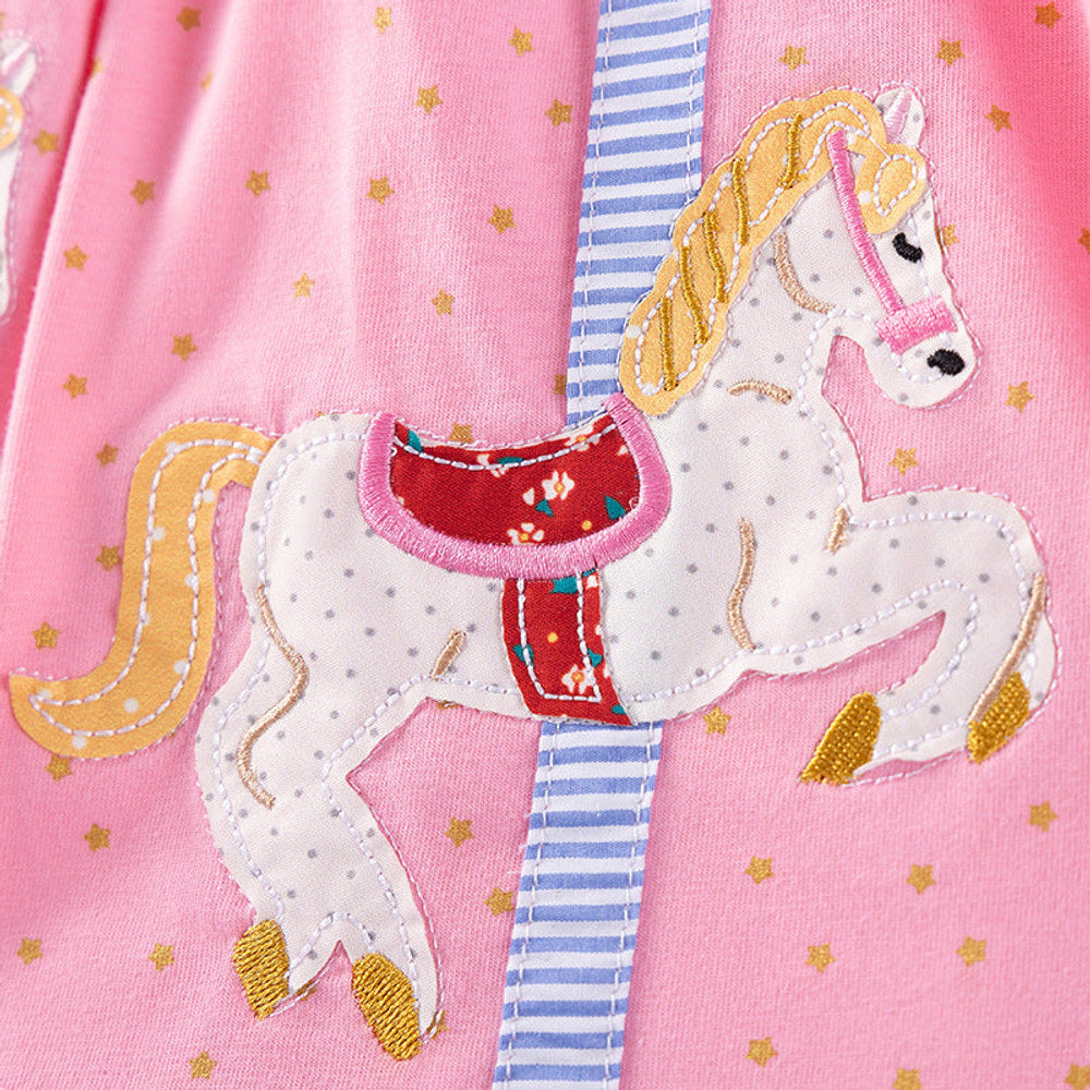 MyKids-USA® Cartoon Animals Pattern Long Sleeves Crew Neck Dress for Stylish Girls