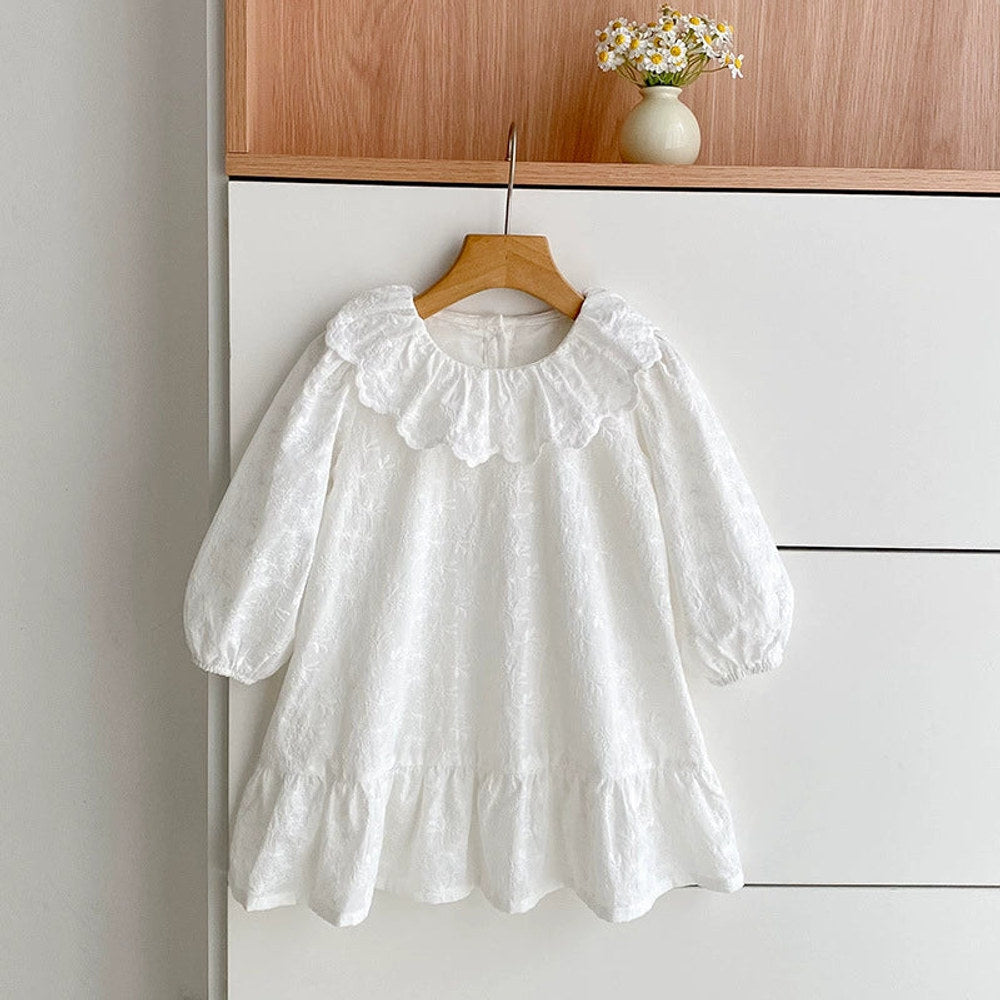 MyKids-USA® Baby Girls French Style Solid Color Flowers Embroidered Pattern Long-sleeved bodysuit and Dress – Princess Sister Matching Set