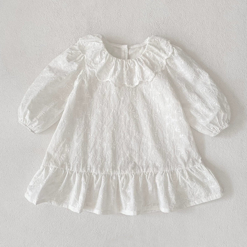 MyKids-USA® Baby Girls French Style Solid Color Flowers Embroidered Pattern Long-sleeved bodysuit and Dress – Princess Sister Matching Set