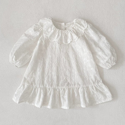 MyKids-USA® Baby Girls French Style Solid Color Flowers Embroidered Pattern Long-sleeved bodysuit and Dress – Princess Sister Matching Set