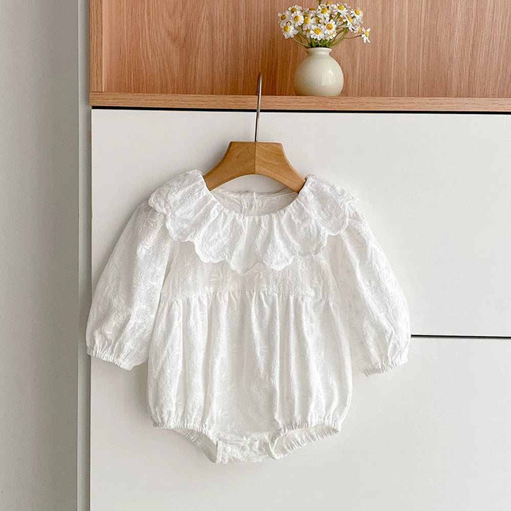 MyKids-USA® Baby Girls French Style Solid Color Flowers Embroidered Pattern Long-sleeved bodysuit and Dress – Princess Sister Matching Set
