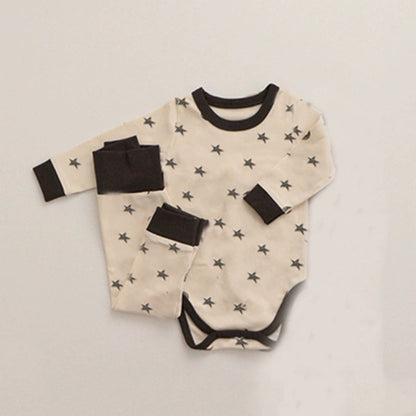 MyKids-USA® Baby Unisex Long Sleeves Star and Moon Pattern Crew Neck bodysuit, Pants and Hat Sets
