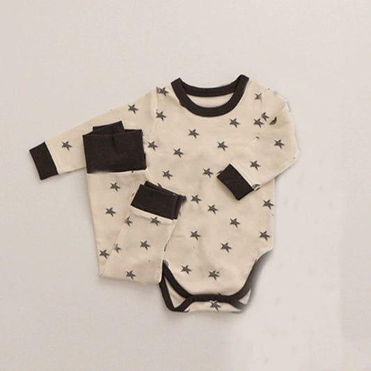 MyKids-USA® Baby Unisex Long Sleeves Star and Moon Pattern Crew Neck bodysuit, Pants and Hat Sets