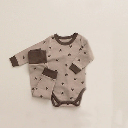 MyKids-USA® Baby Unisex Long Sleeves Star and Moon Pattern Crew Neck bodysuit, Pants and Hat Sets