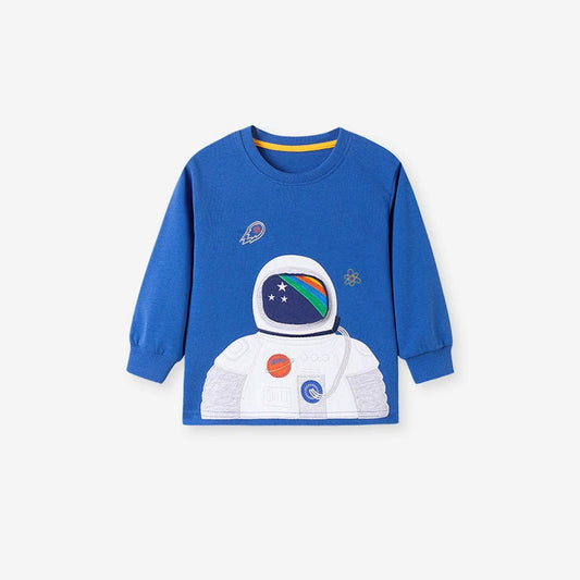MyKids-USA® Kids Boys Astronaut Cartoon Pattern Crew Neck Long Sleeves Top Sweatshirt