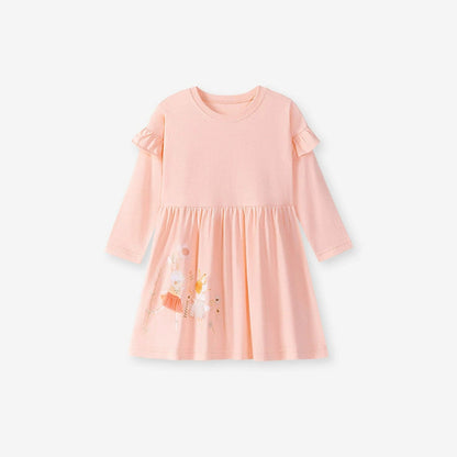 MyKids-USA® Cartoon Animals Pattern Long Sleeves Crew Neck Dress for Stylish Girls