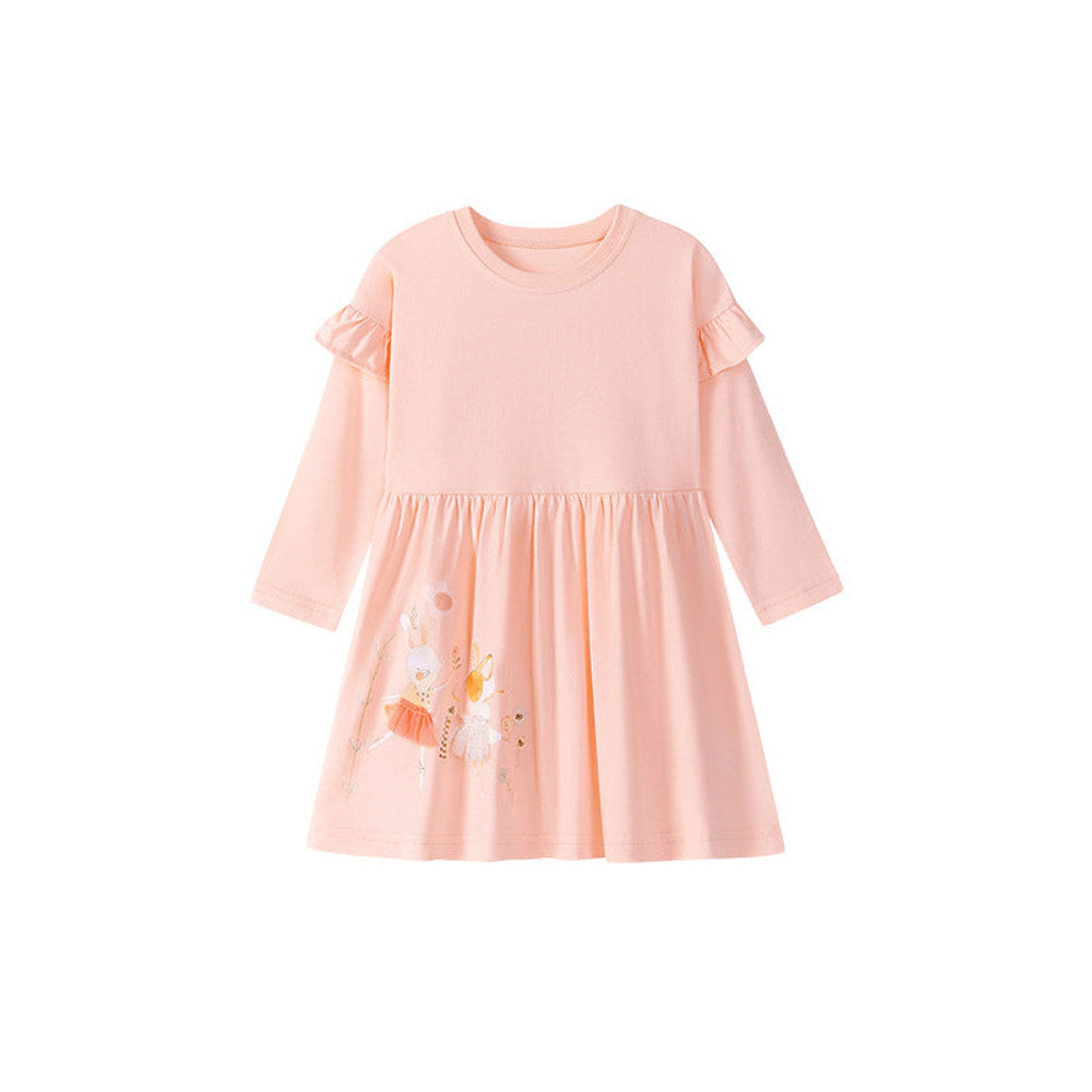 MyKids-USA® Cartoon Animals Pattern Long Sleeves Crew Neck Dress for Stylish Girls