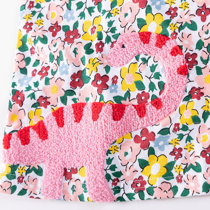 MyKids-USA® Cartoon Animals and Floral Pattern Long Sleeves Crew Neck Dress for Stylish Girls