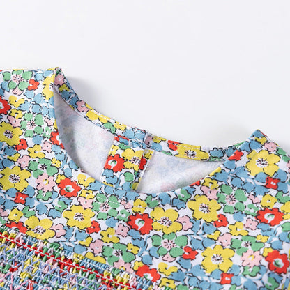 MyKids-USA® Colorful Floral Pattern Long Sleeves Crew Neck Dress for Stylish Girls