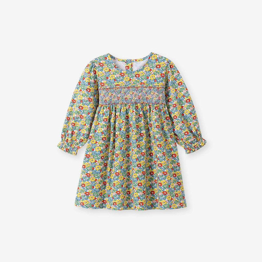 MyKids-USA® Colorful Floral Pattern Long Sleeves Crew Neck Dress for Stylish Girls