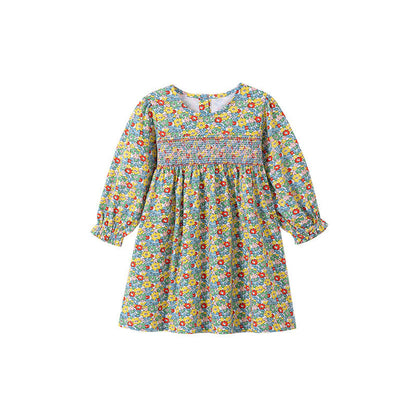 MyKids-USA® Colorful Floral Pattern Long Sleeves Crew Neck Dress for Stylish Girls